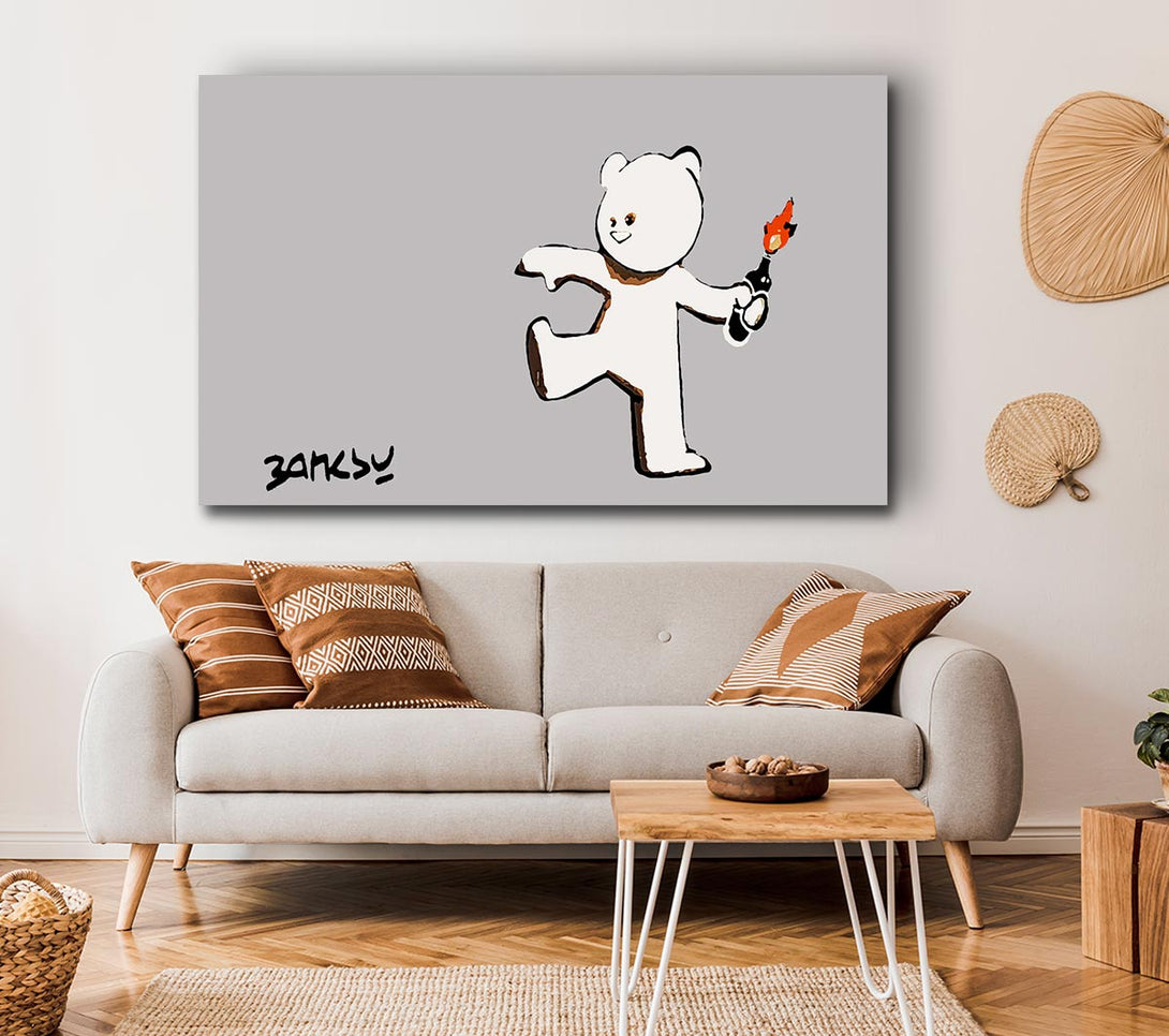 Picture of Teddybear Bomber Grey Canvas Print Wall Art