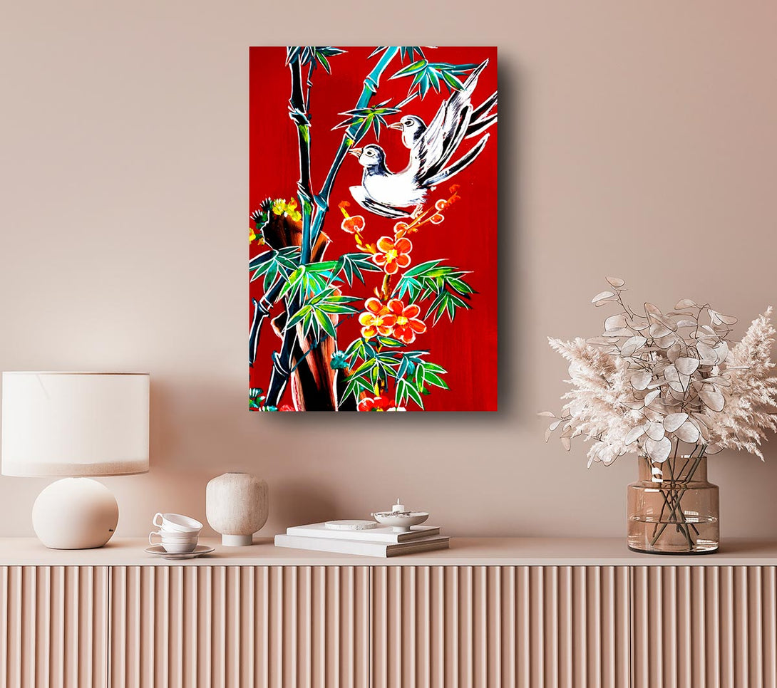 Picture of Red Garden Of Doves Canvas Print Wall Art