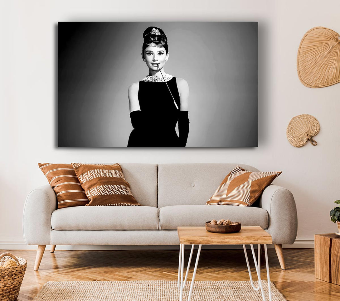 Picture of Audrey Hepburn Cigarette Breakfast At Tiffanys Canvas Print Wall Art