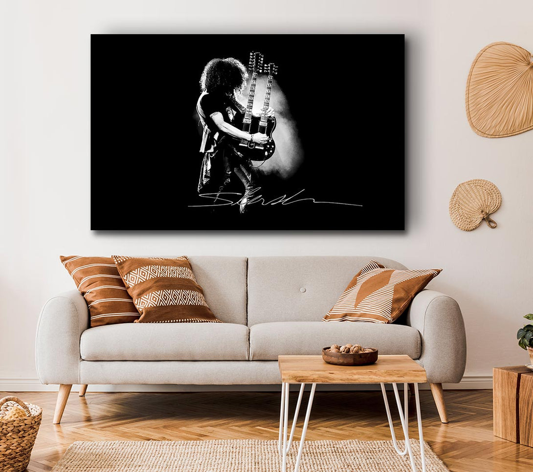 Picture of Slash Double Guitar B~w Canvas Print Wall Art