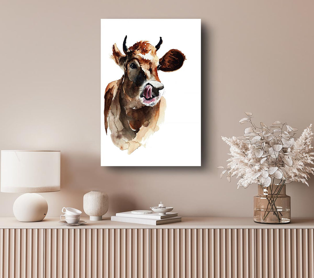 Picture of Cow Licking Good Canvas Print Wall Art