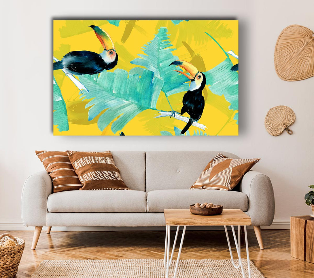 Picture of Toucan Palm Leaves Canvas Print Wall Art