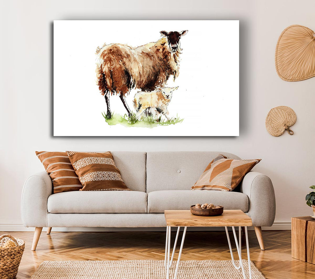 Picture of Mother and Baby Lambs Canvas Print Wall Art