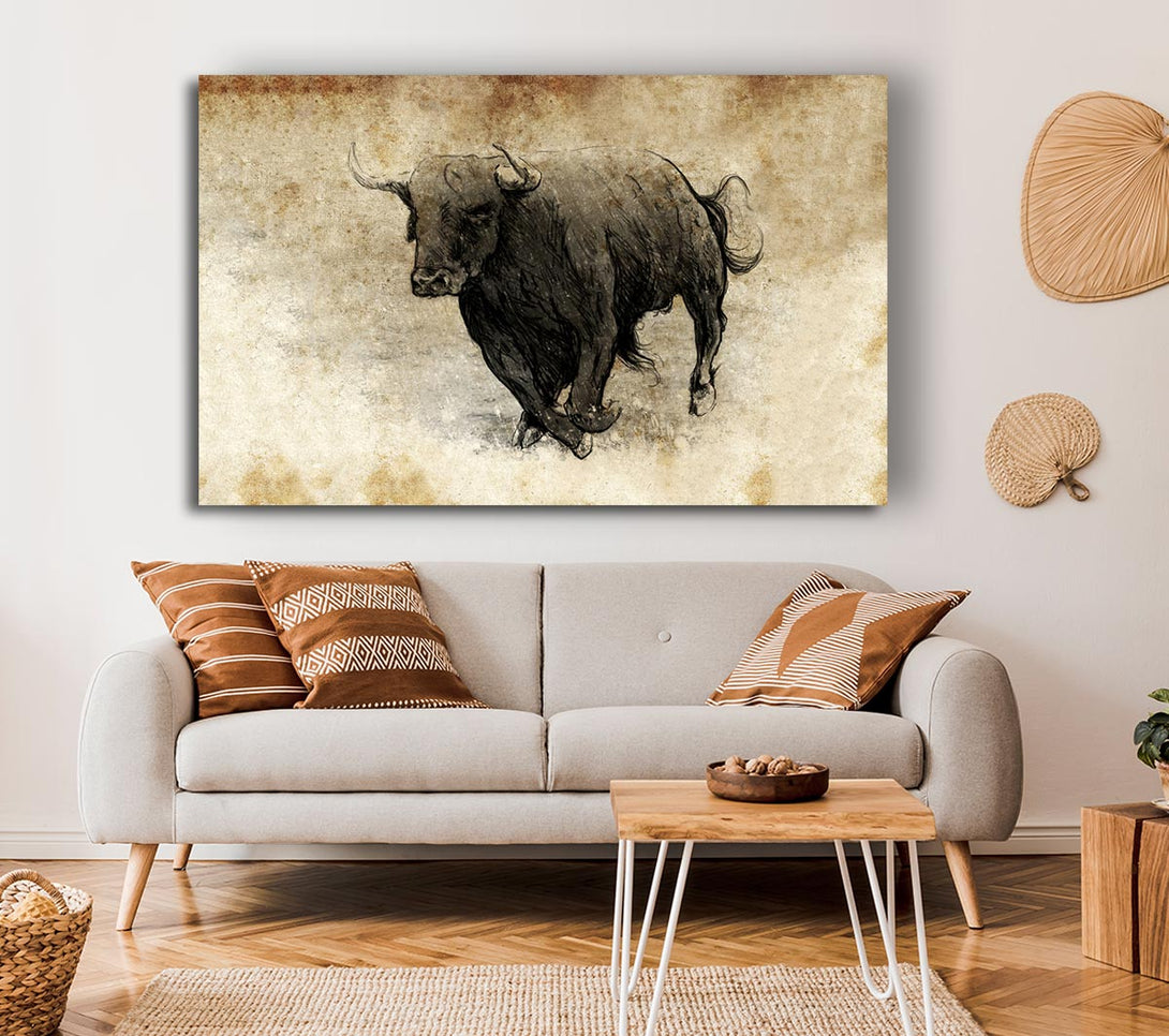 Picture of Bull Charging Canvas Print Wall Art