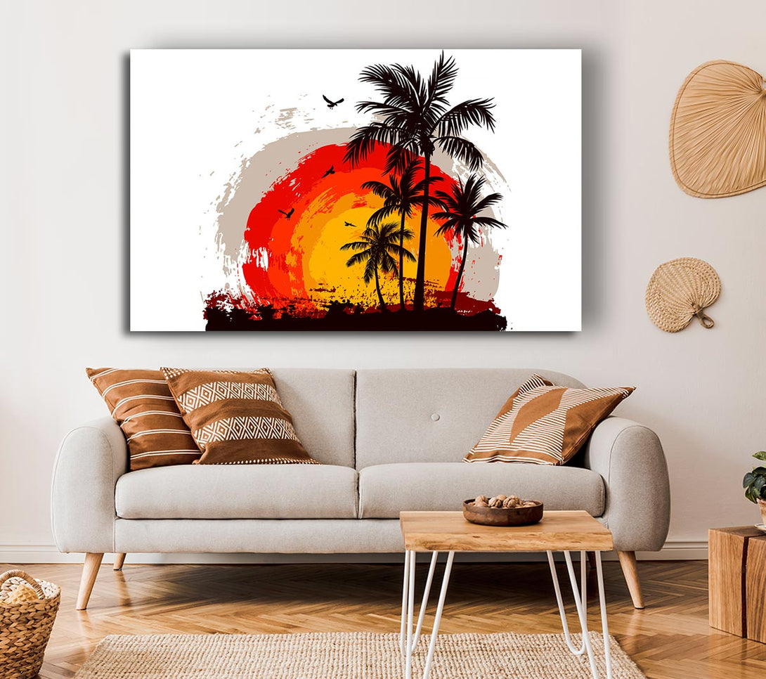 Picture of Impressionist Palm Tree Sun Canvas Print Wall Art