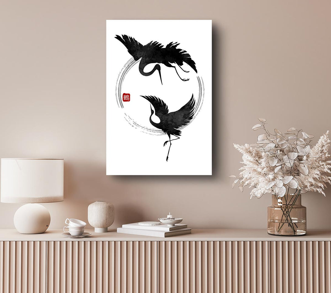 Picture of Japanese Cranes In The Circle Of Life Canvas Print Wall Art