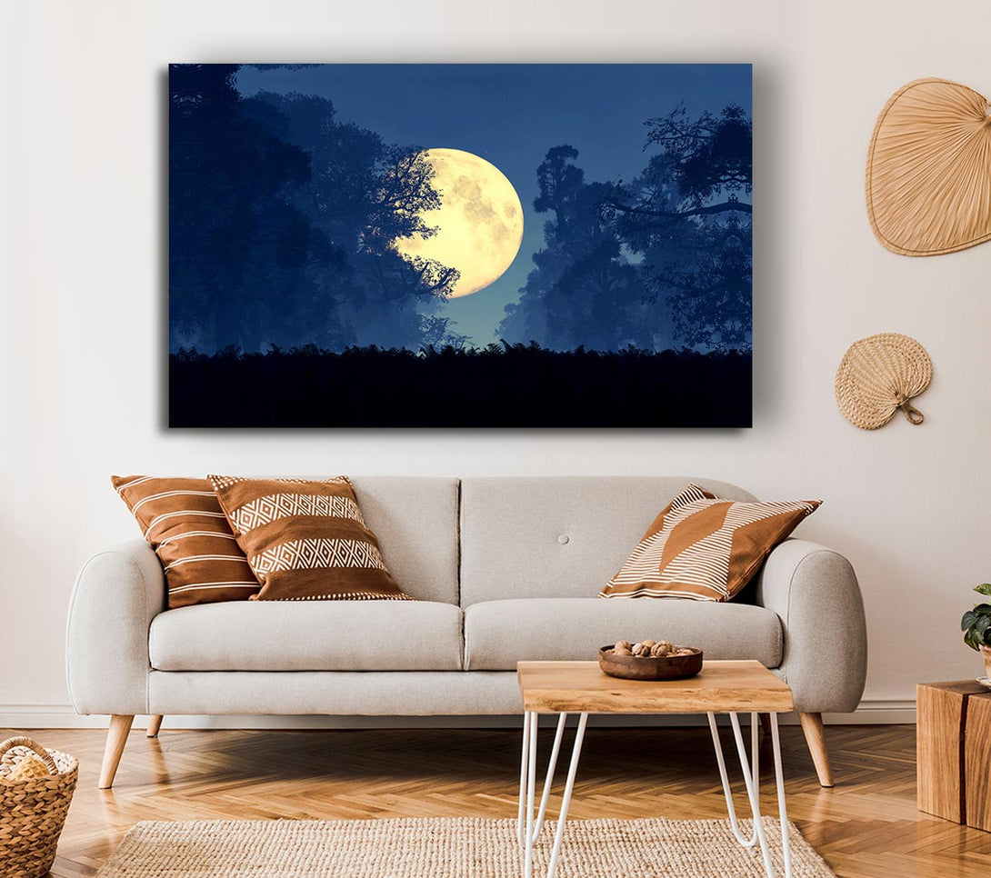 Picture of Stunning Midnight Moon Through The Trees Canvas Print Wall Art