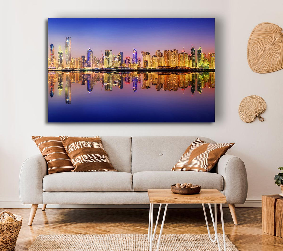 Picture of Reflections Of The Colourful City By Night Canvas Print Wall Art