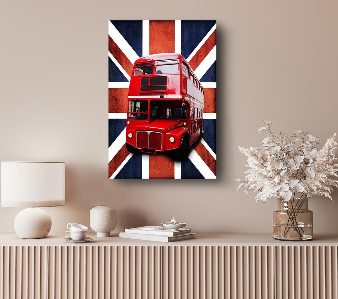 Picture of Red Bus On The British Flag Canvas Print Wall Art