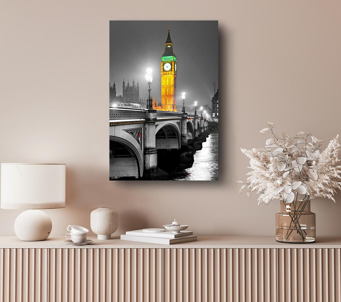 Picture of Golden Big Ben Over Tower Bridge Canvas Print Wall Art