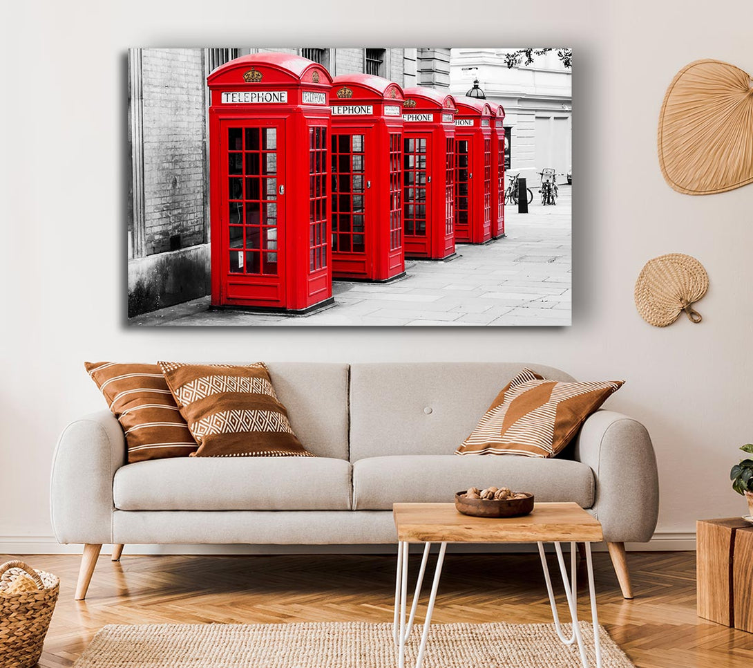 Picture of Red Telephone Box LineUp Canvas Print Wall Art