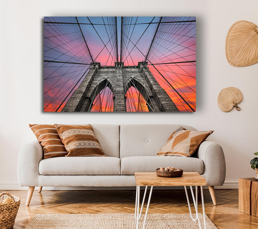 Picture of Fire Skies Above Brooklyn Bridge Canvas Print Wall Art