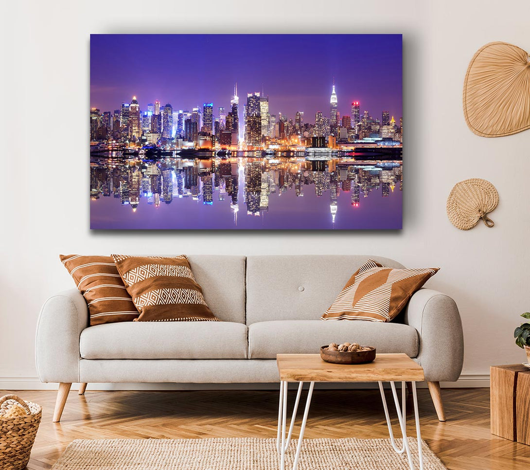 Picture of Hong kong purples and blues reflection Canvas Print Wall Art