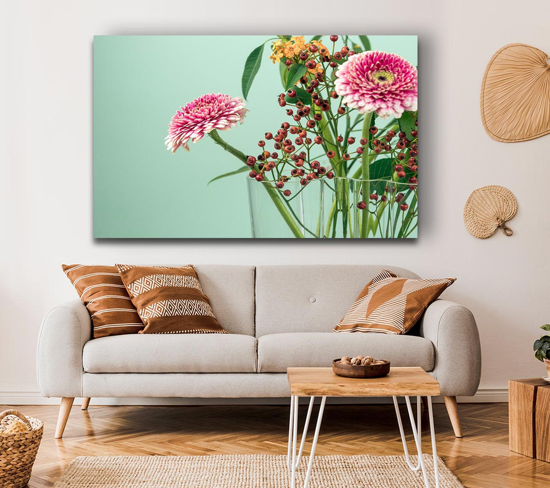 Picture of Vase of flowers with berries Canvas Print Wall Art