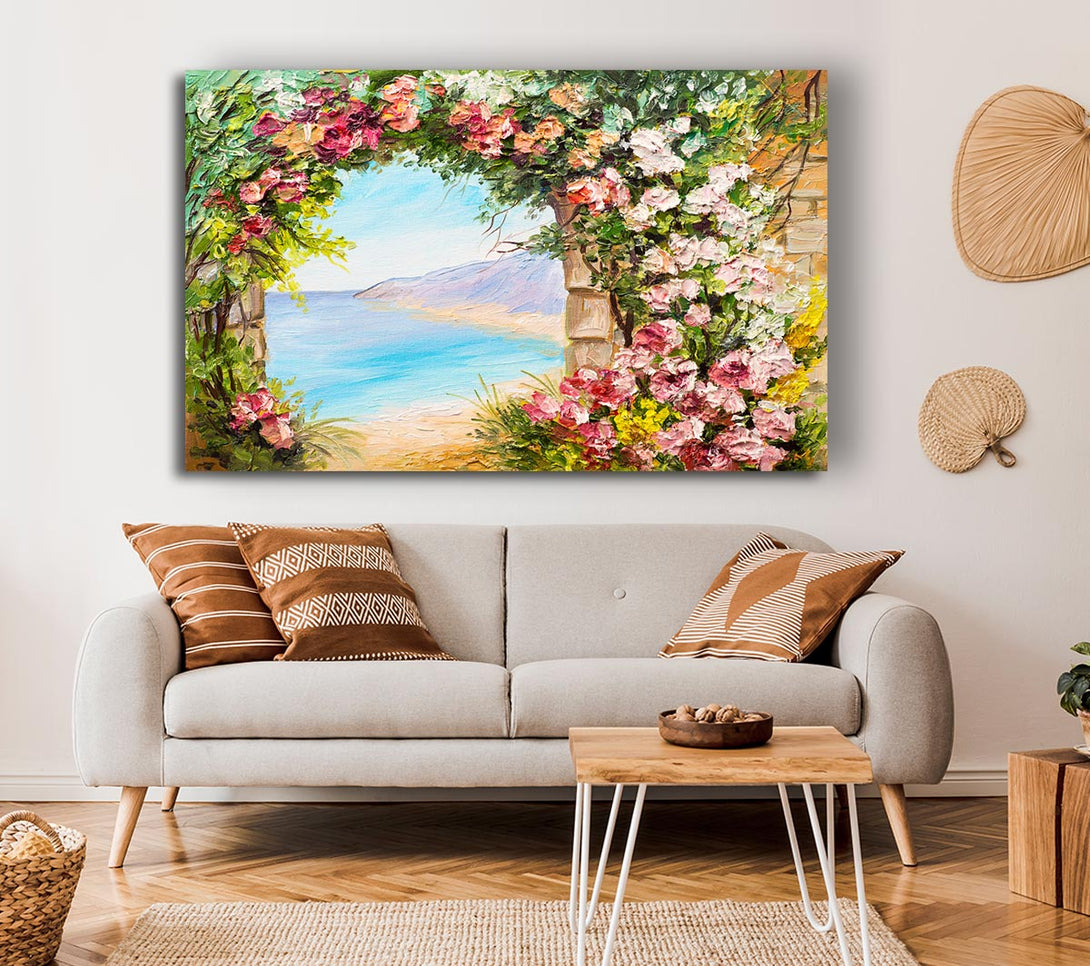 Picture of Floral View Of The Cove Watercolour Canvas Print Wall Art