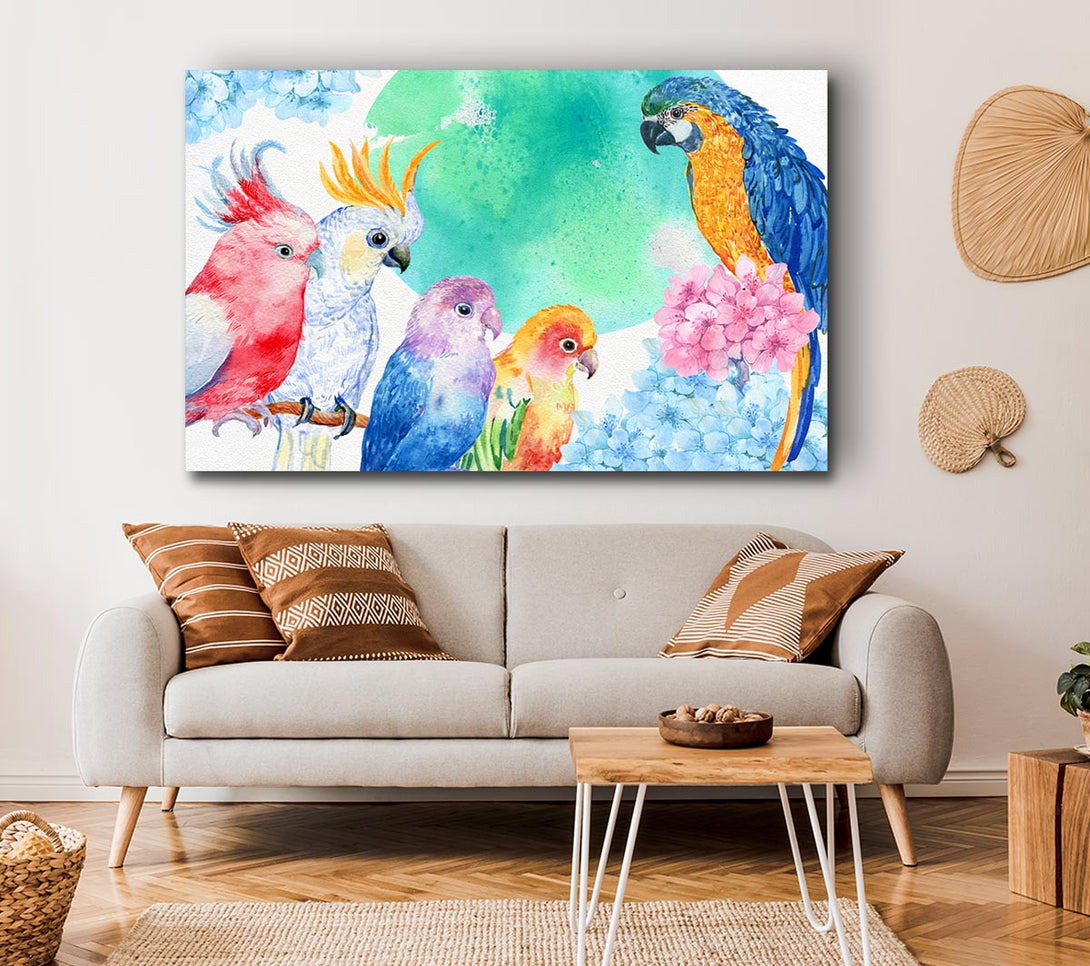 Picture of Array Of Watercolour Parrots Canvas Print Wall Art