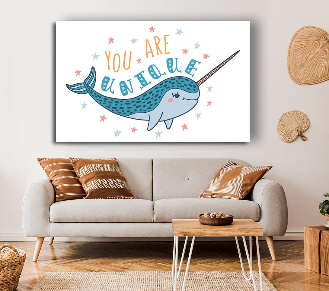 Picture of You Are Unique Narwhal Canvas Print Wall Art