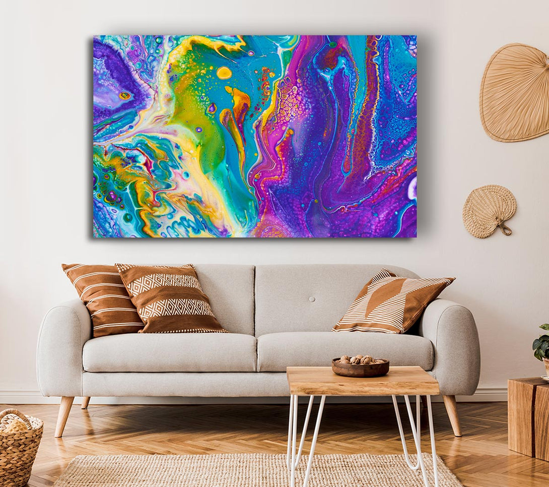 Picture of Multicoloured Swirls Of Oil Paint Canvas Print Wall Art