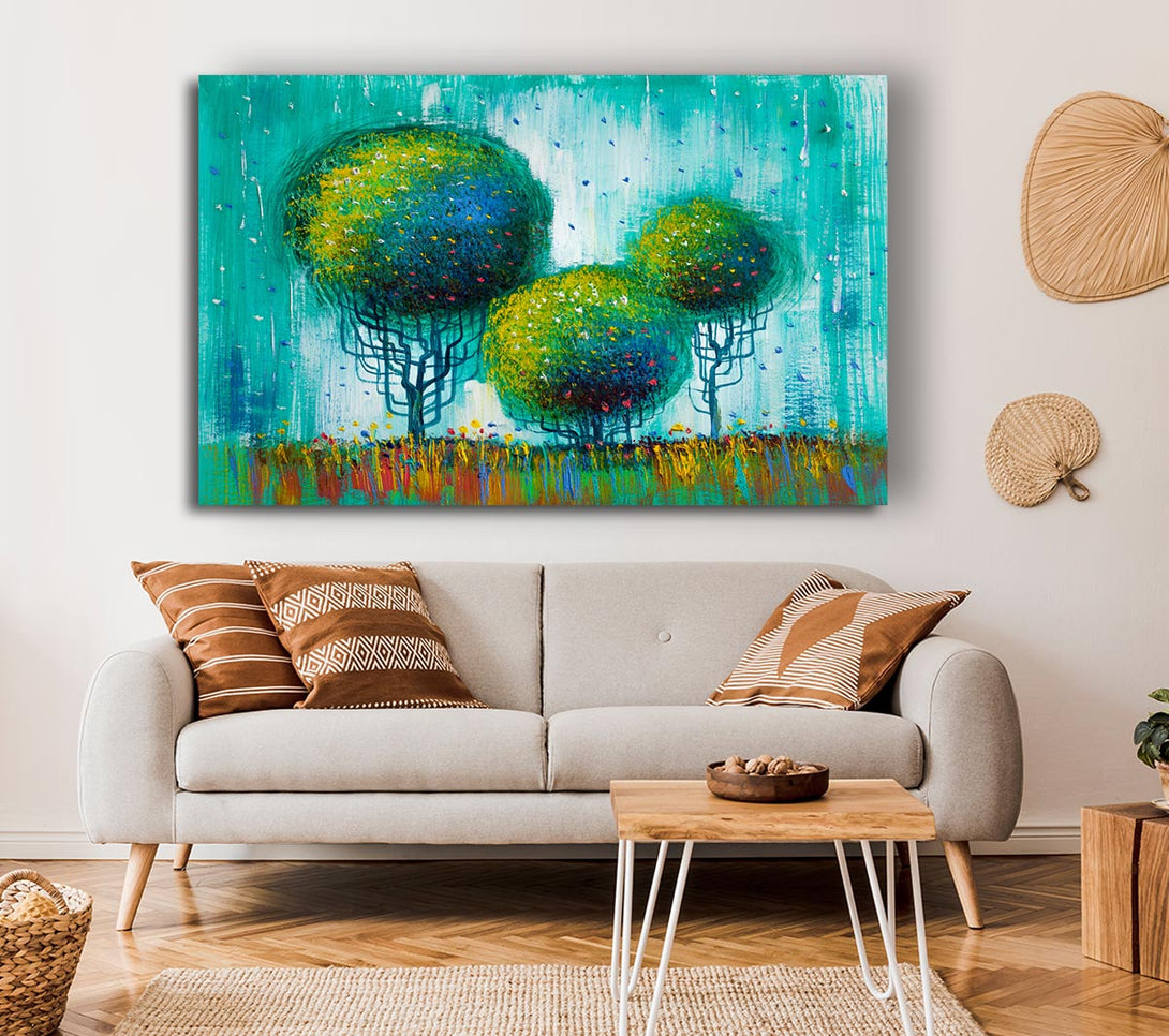 Picture of Three Round Trees Canvas Print Wall Art