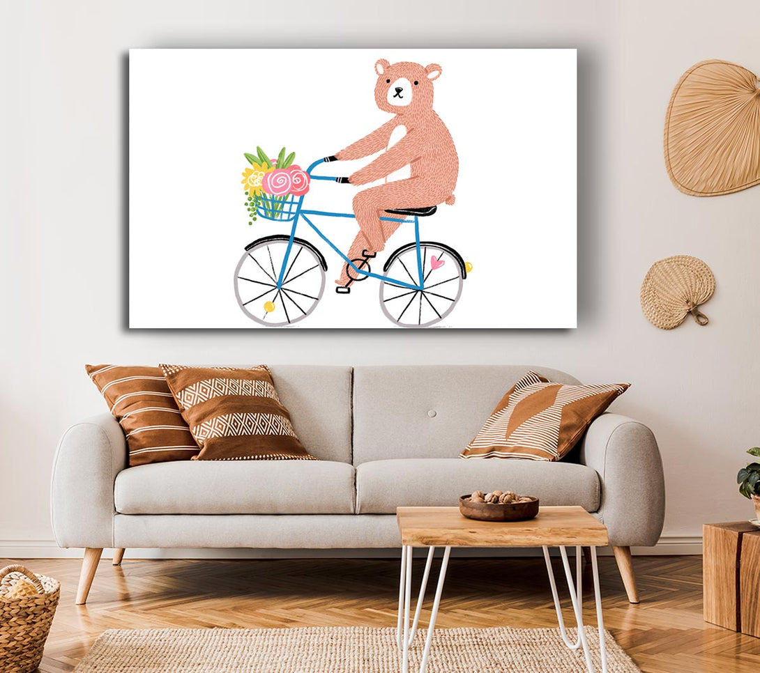 Picture of Bear Riding A Bike Canvas Print Wall Art