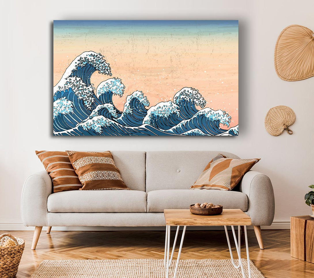 Picture of Japanese Waves In The Sunset Canvas Print Wall Art