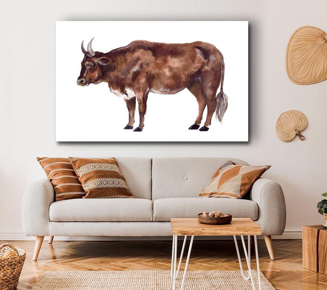 Picture of Big Brown Cow Canvas Print Wall Art