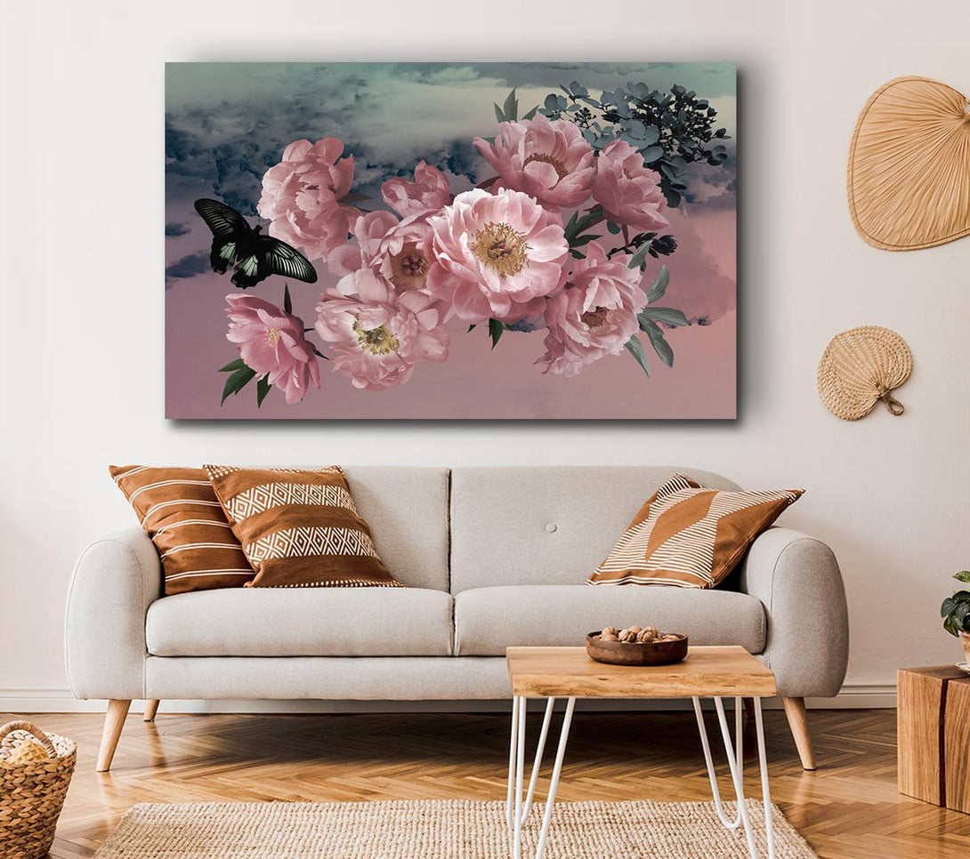 Picture of Cloudy Butterfly Flowers Canvas Print Wall Art