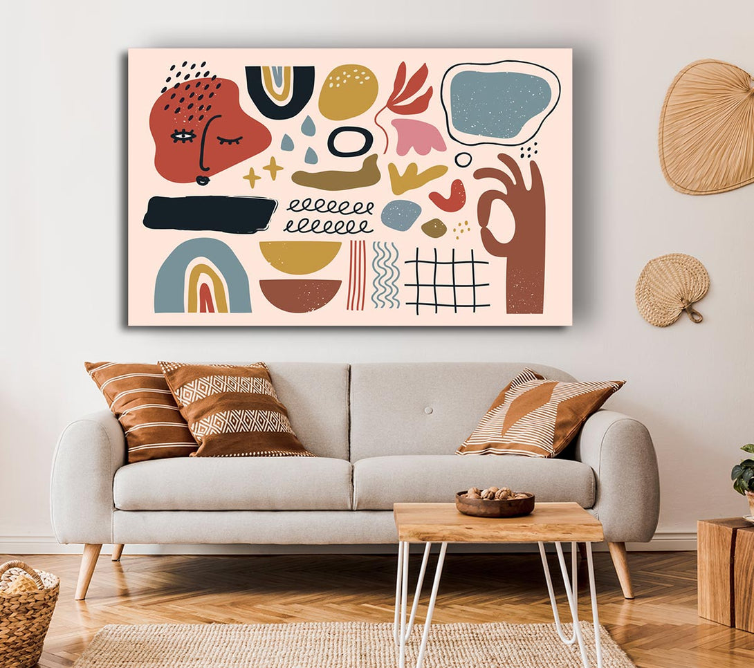 Picture of Mid Century Shapes And Faces Canvas Print Wall Art