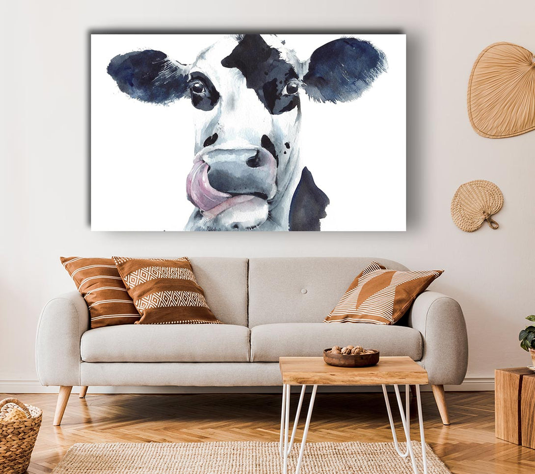 Picture of Cow Licking Canvas Print Wall Art