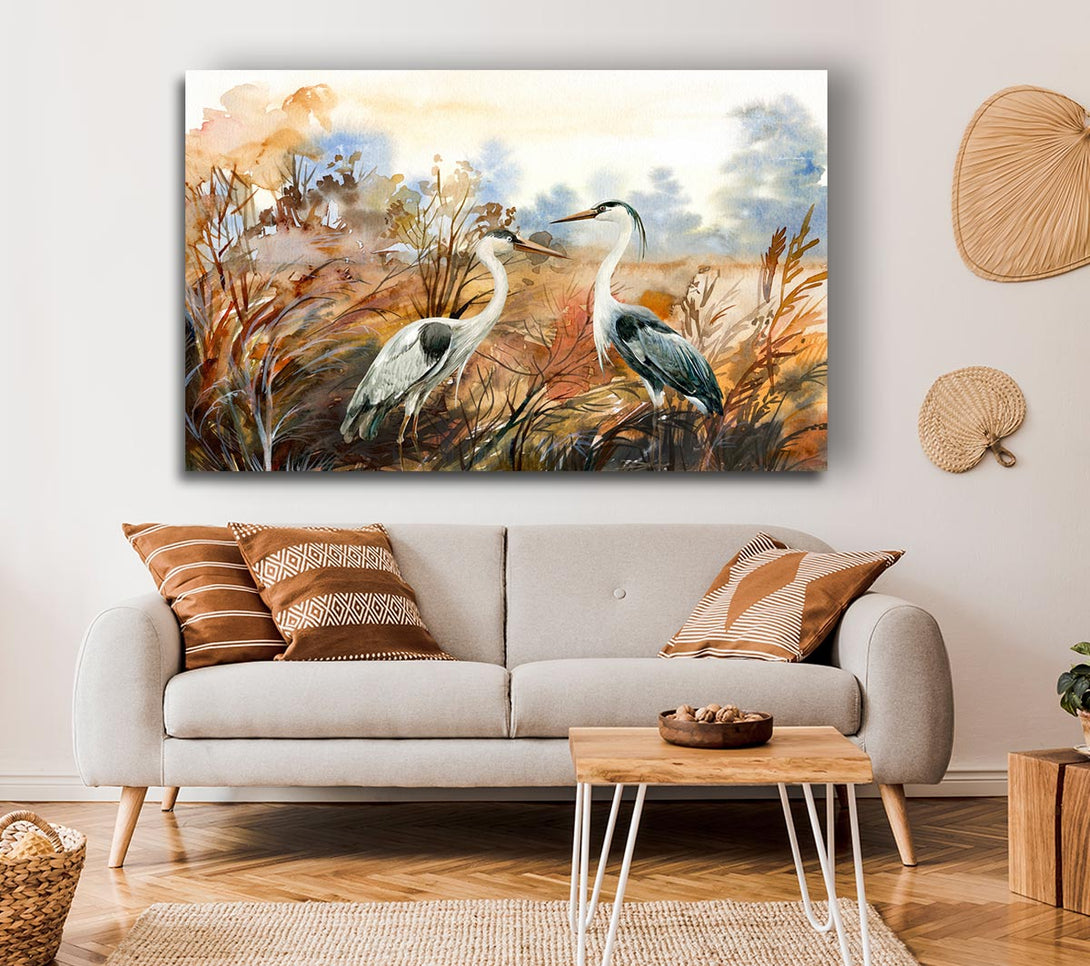 Picture of Herons In The Pond Canvas Print Wall Art