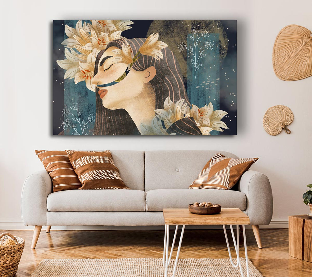 Picture of Cream Flowers Woman Canvas Print Wall Art