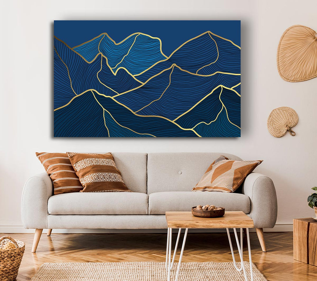 Picture of Gold Mountains On Blue Canvas Print Wall Art