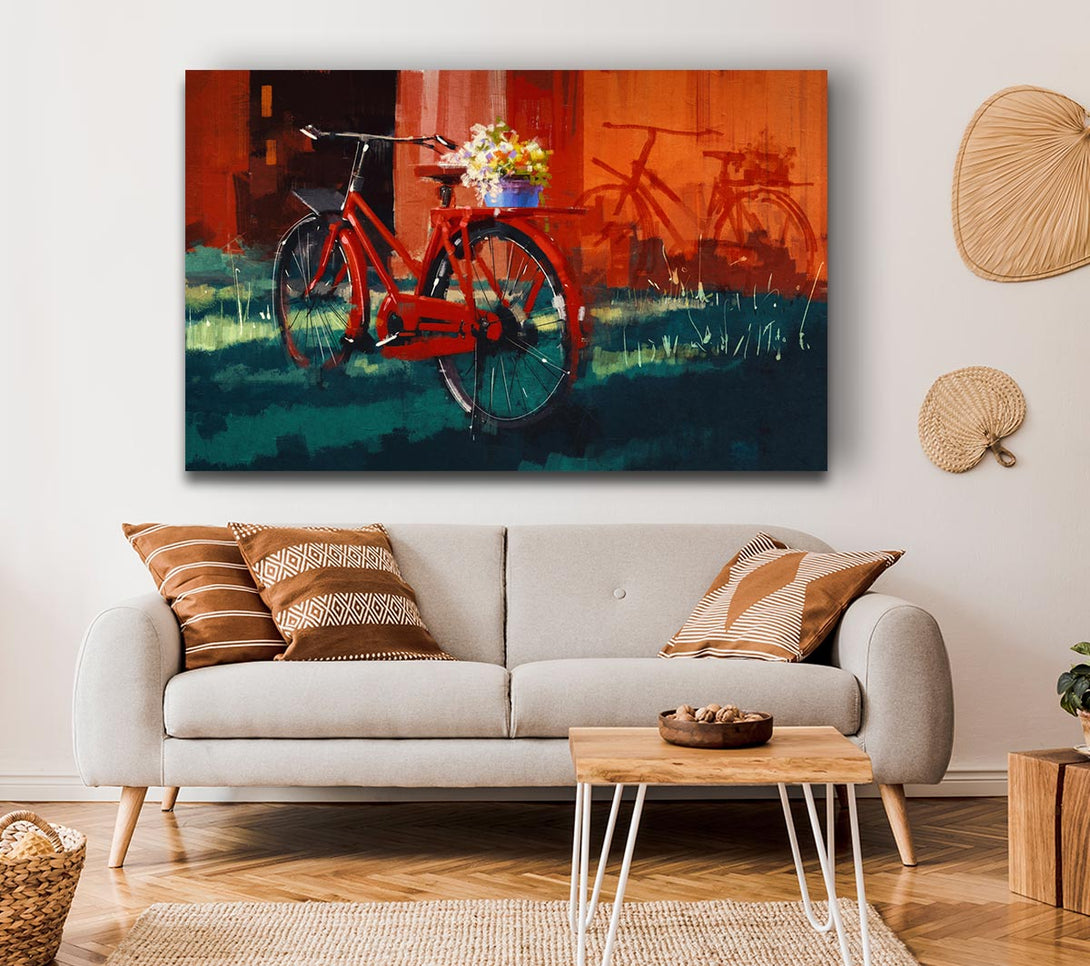 Picture of The Red Bike In Amsterdam Canvas Print Wall Art