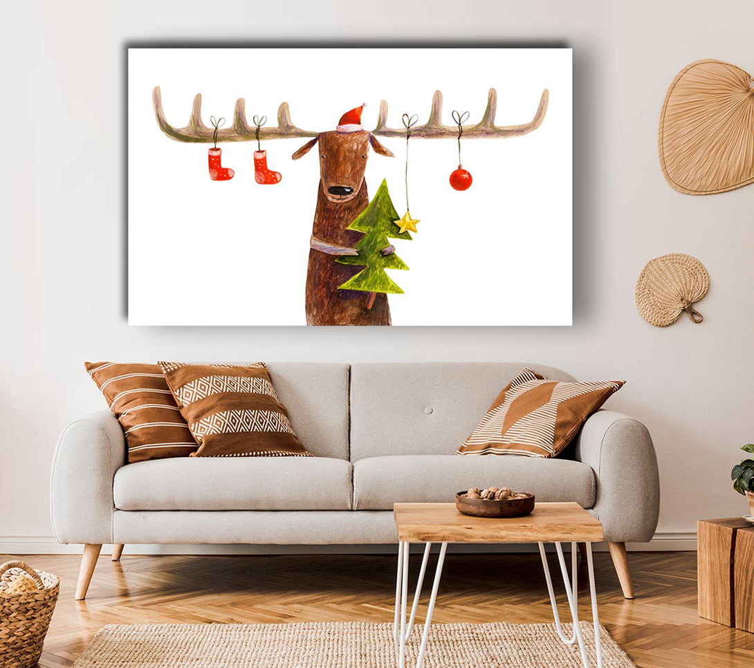 Picture of Reindeer At Christmas Antlers Canvas Print Wall Art