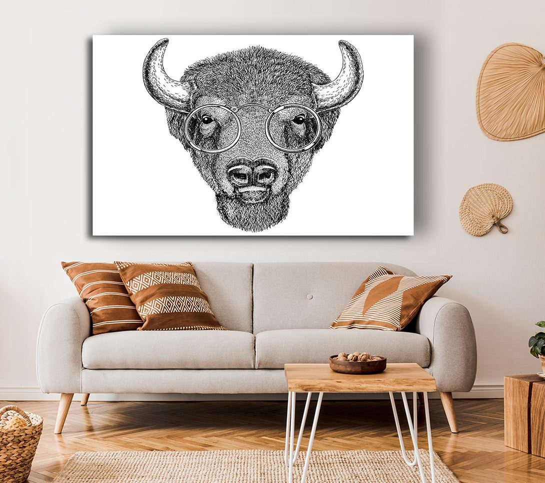 Picture of Glasses On A Bison Canvas Print Wall Art