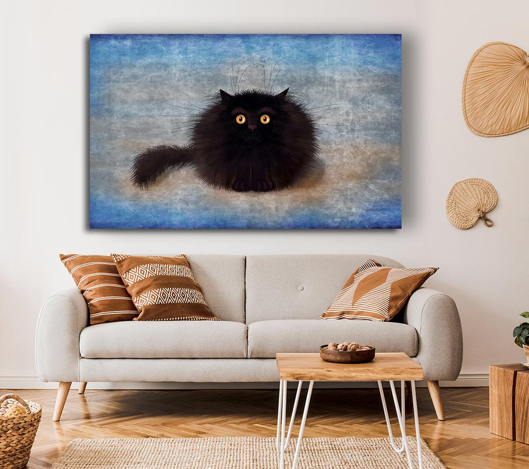 Picture of Black Fuzzy Cat Canvas Print Wall Art