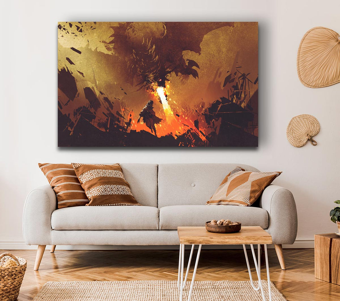 Picture of Fighting The Fire Dragon Canvas Print Wall Art