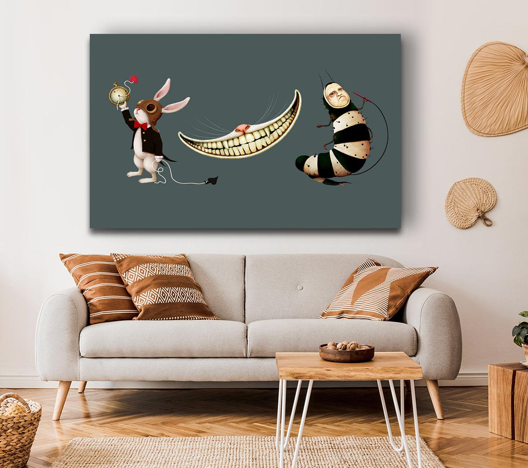 Picture of Alice In Wonderland Rabbit Cat And Caterpillar Canvas Print Wall Art