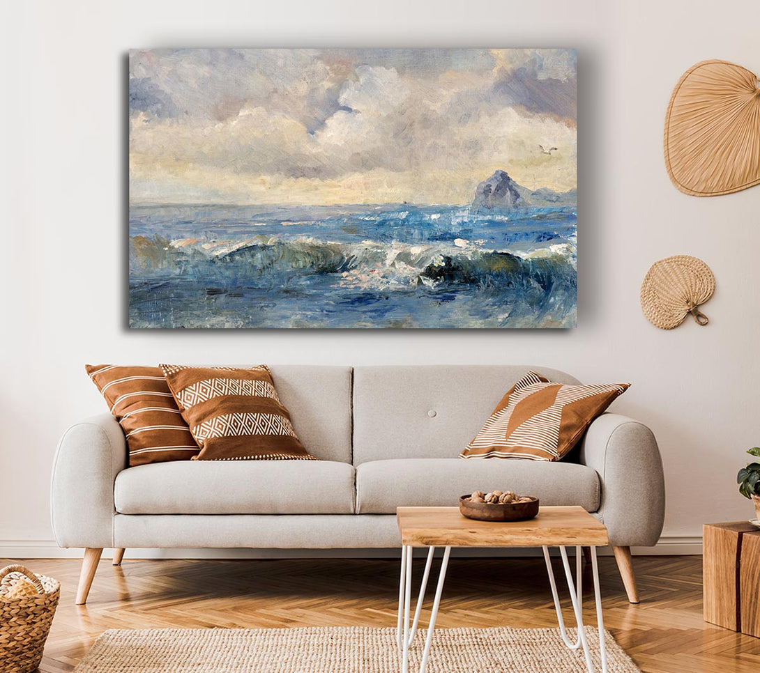 Picture of Dull Skies Over The Crashing Waves Canvas Print Wall Art