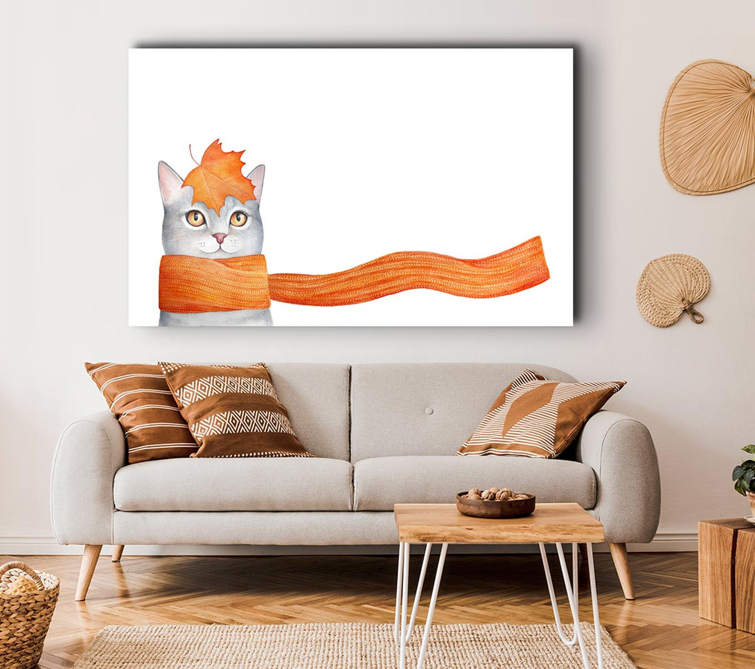 Picture of Cat With An Orange Scarf Canvas Print Wall Art