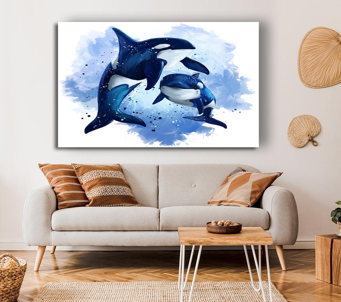 Picture of Orca Mother And Baby Canvas Print Wall Art