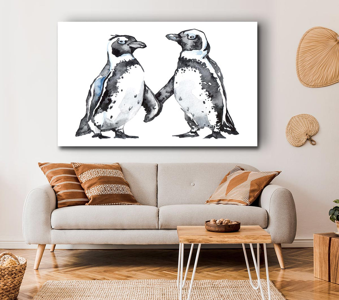 Picture of Two Penguins Shaking Canvas Print Wall Art