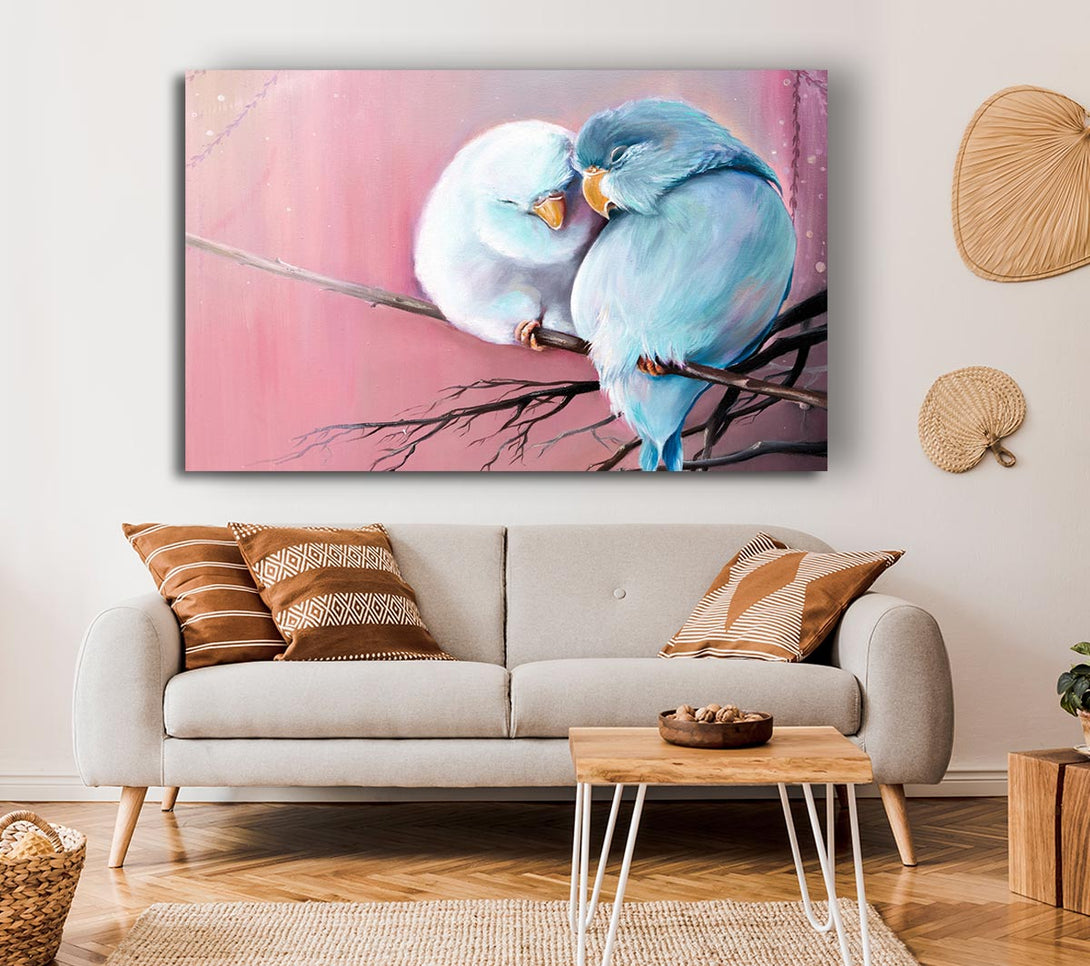 Picture of Two Love Birds On A Branch Canvas Print Wall Art