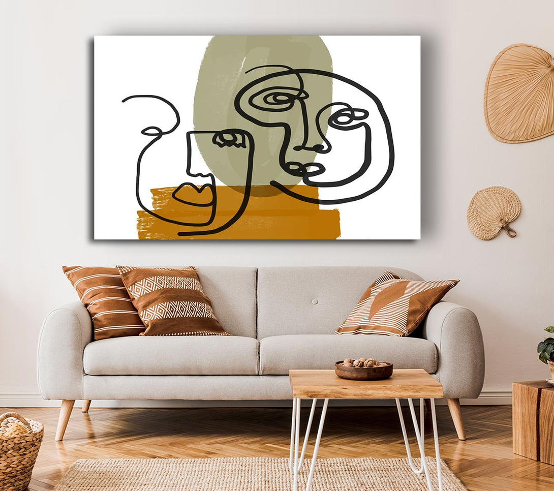 Picture of Two Abstract Line Drawing Faces Canvas Print Wall Art