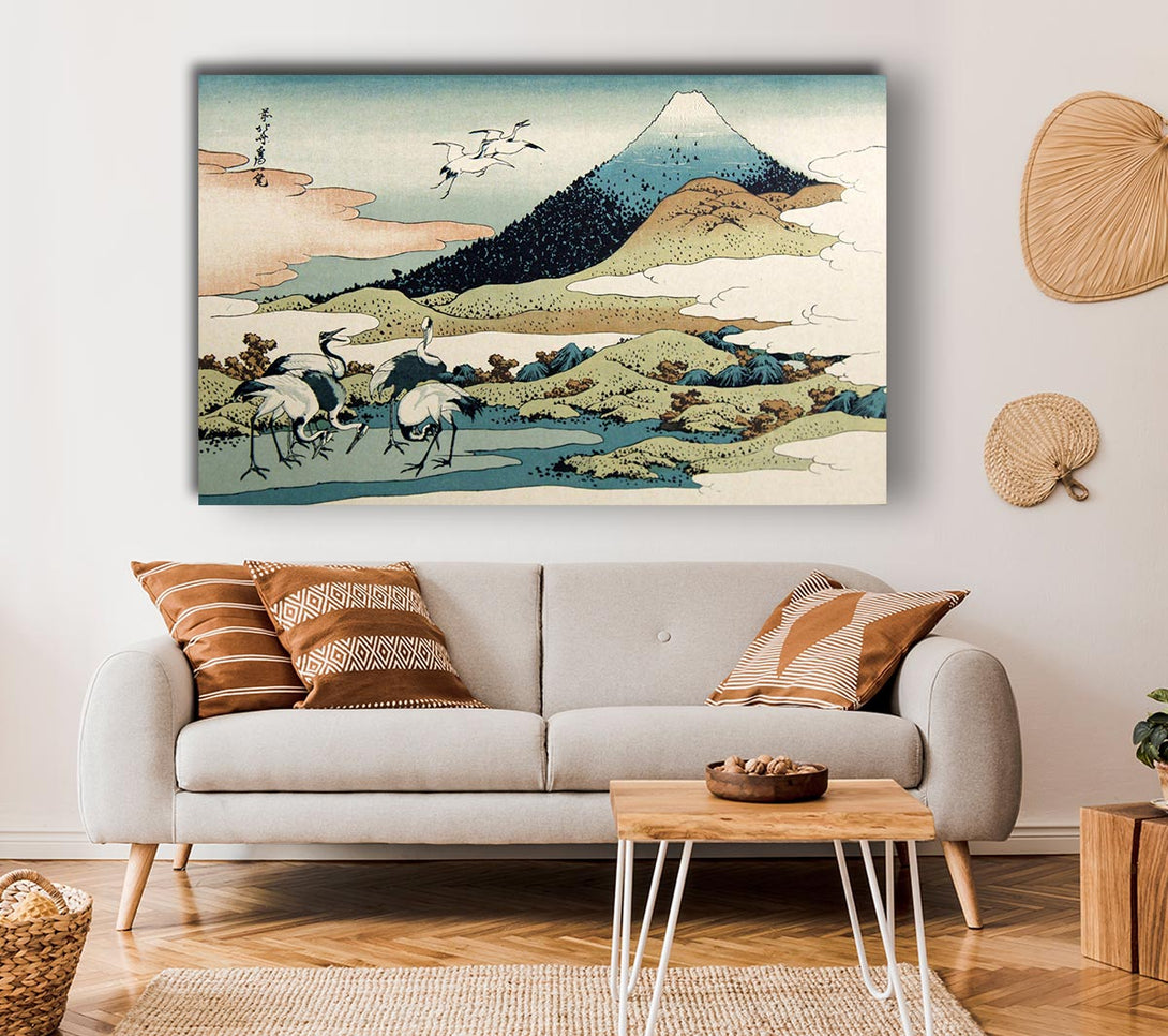 Picture of Cranes Below The Mountains Canvas Print Wall Art