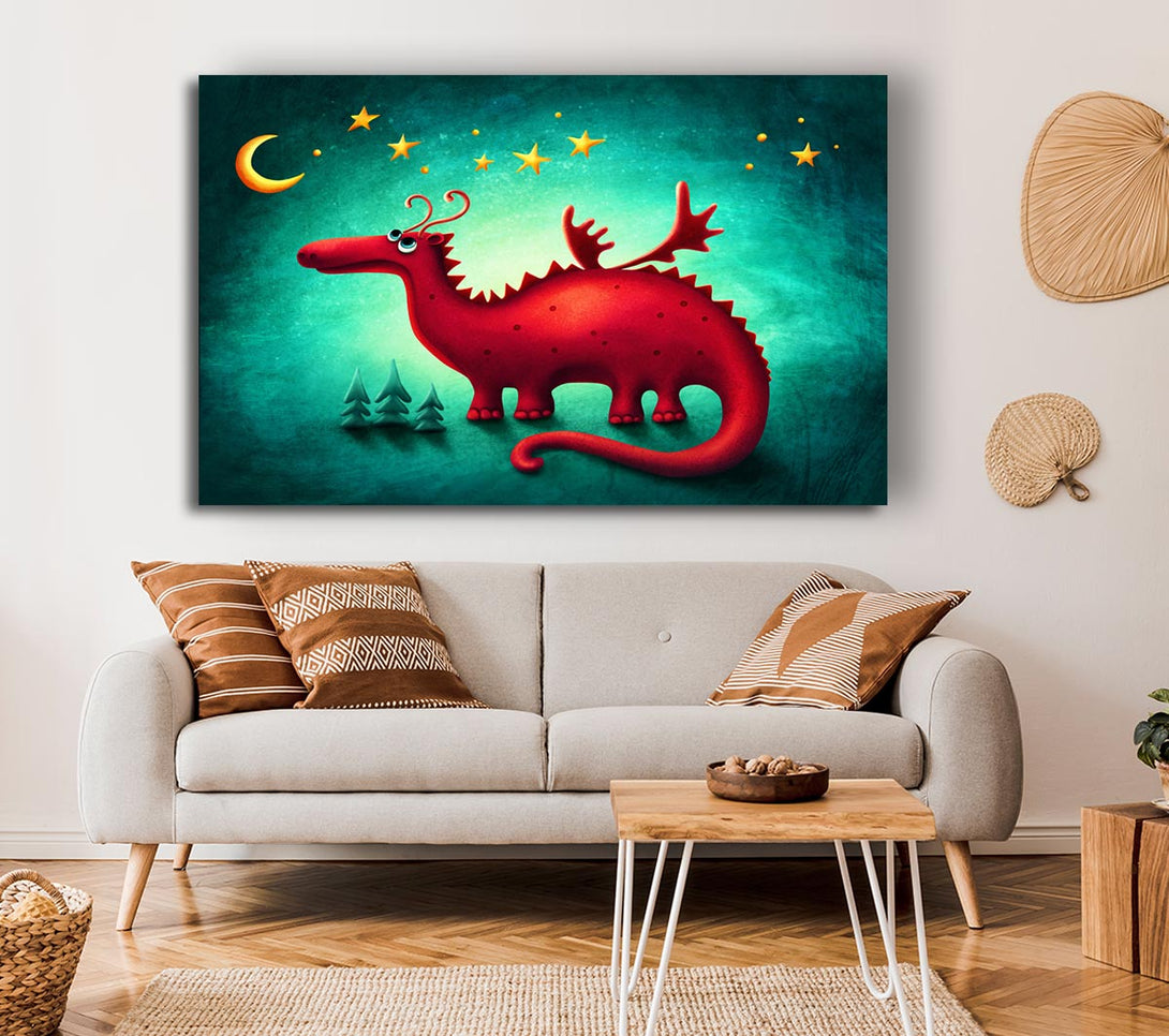 Picture of The Red Dragon Beneath The Moon Canvas Print Wall Art