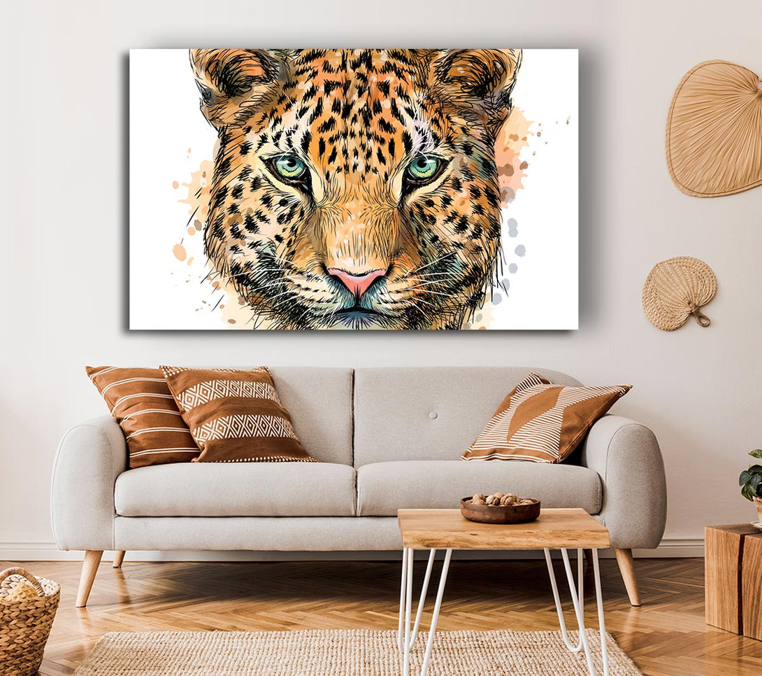 Picture of Leopard Face Watercolour Canvas Print Wall Art