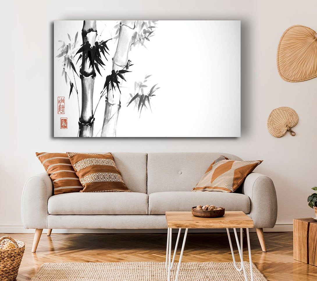 Picture of The Bamboo Branch Grey Canvas Print Wall Art