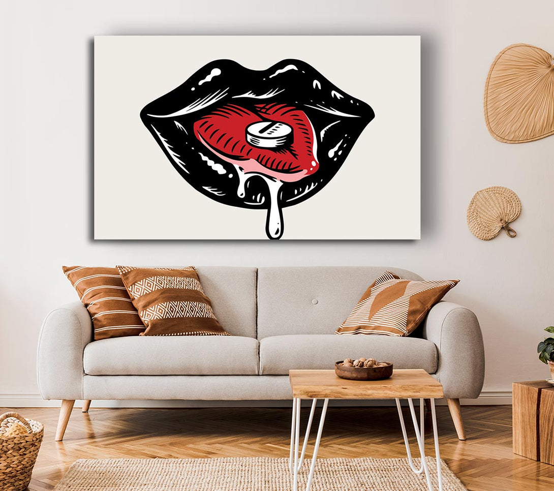 Picture of Black Lips Pill Canvas Print Wall Art