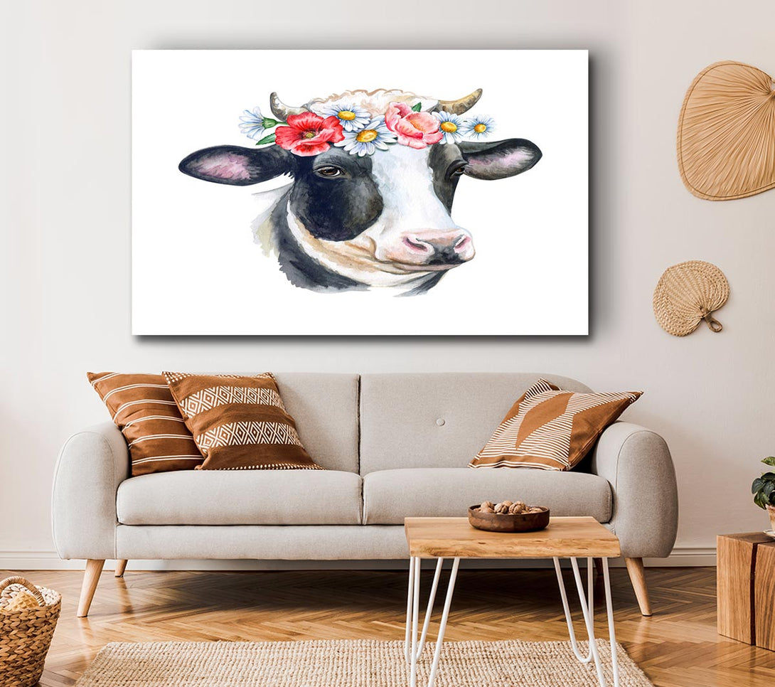 Picture of Flower Girl Cow Canvas Print Wall Art